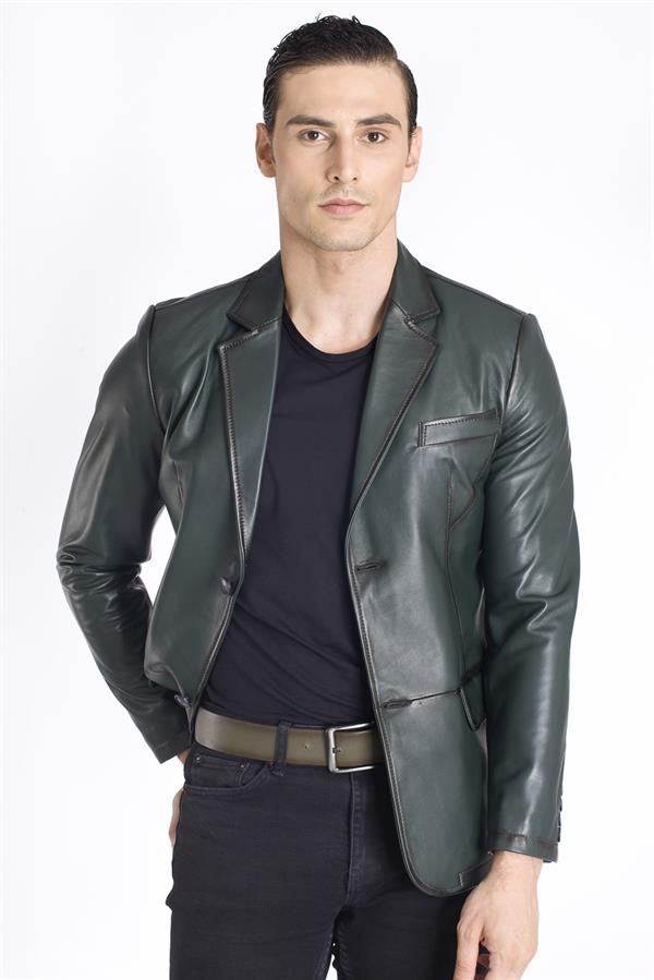 Erkek Düğmeli Gerçek Deri Ceket