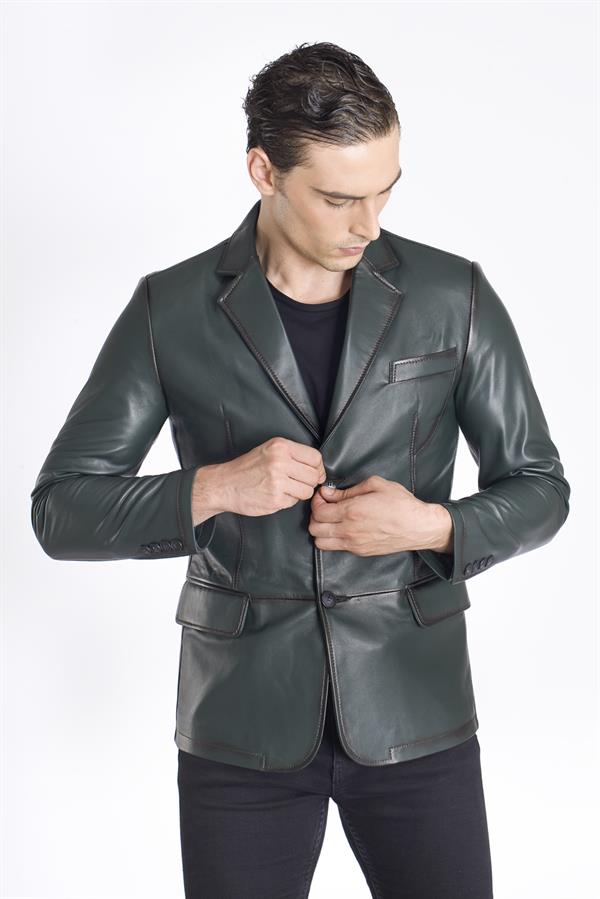 Erkek Düğmeli Gerçek Deri Ceket