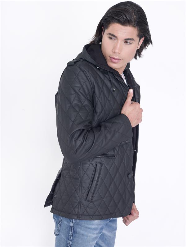 Erkek Kapşonlu Gerçek Deri Kaban