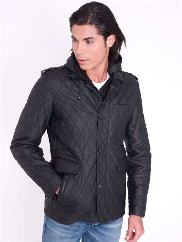 Erkek Kapşonlu Gerçek Deri Kaban