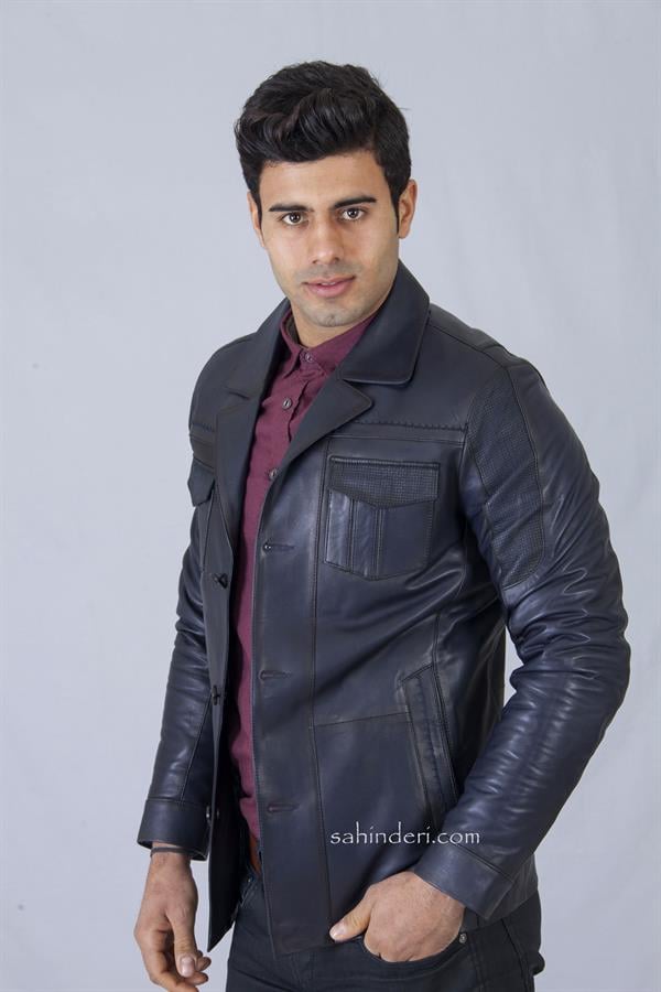 Erkek Lacivert Deri Ceket