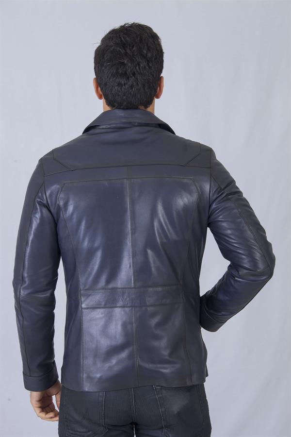 Erkek Lacivert Deri Ceket