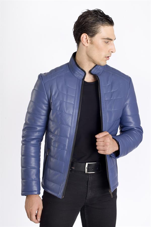 Erkek Mavi Orijinal Deri Mont