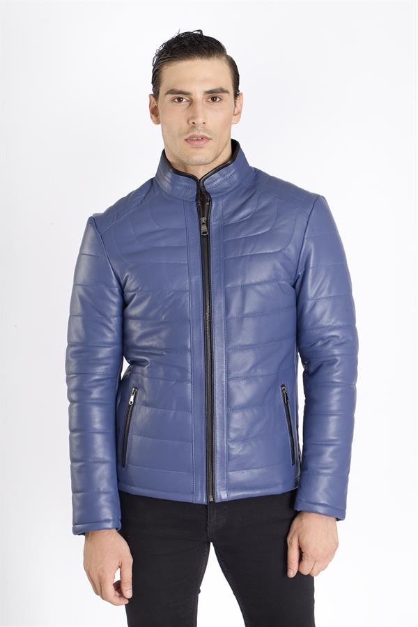 Erkek Mavi Orijinal Deri Mont