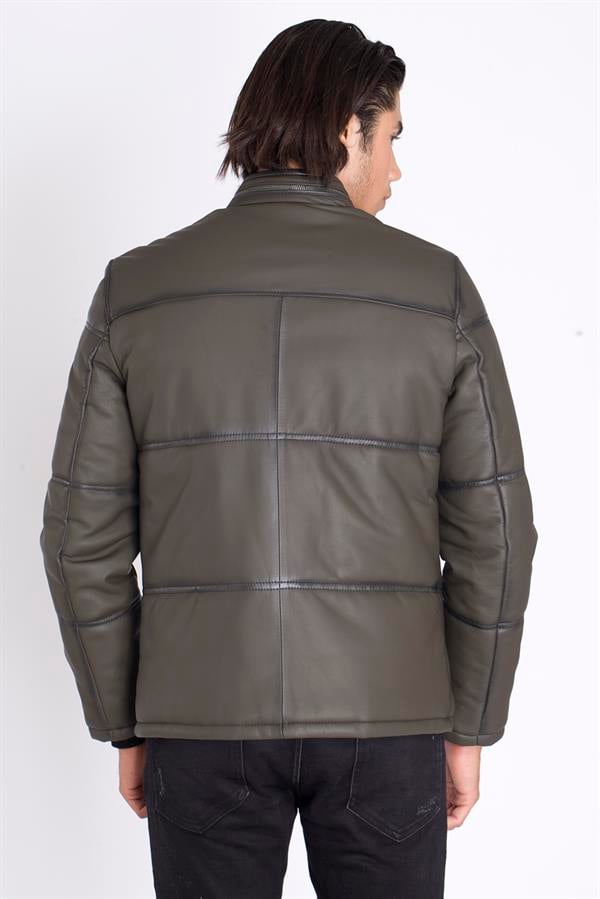 Erkek Şişme Yeşil Orijinal Deri Kaban