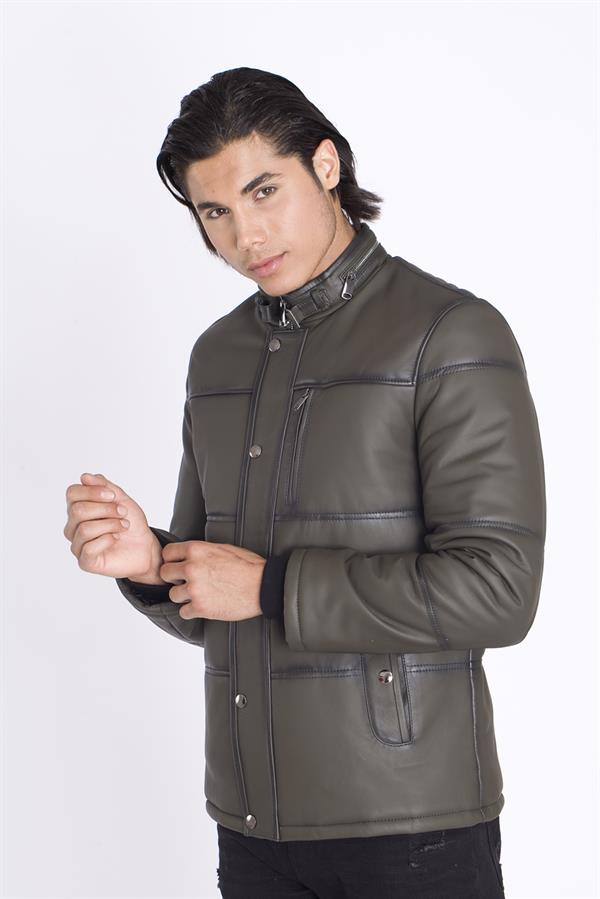 Erkek Şişme Yeşil Orijinal Deri Kaban