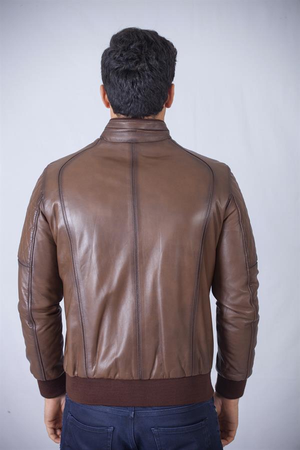 Erkek Trikolu Orijinal Deri Mont 