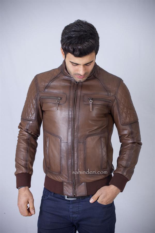 Erkek Trikolu Orijinal Deri Mont 