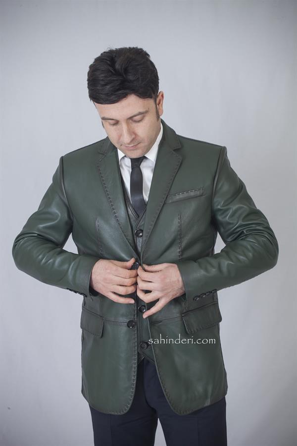Erkek Yeşil Blazer Deri Ceket