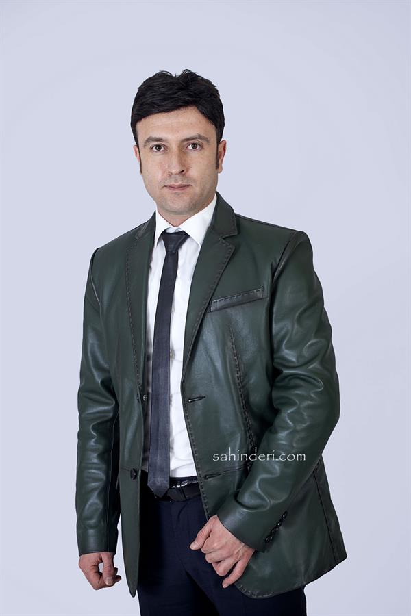 Erkek Yeşil Blazer Deri Ceket