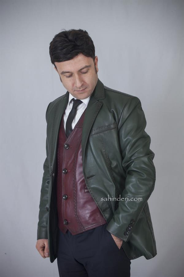 Erkek Yeşil Blazer Deri Ceket