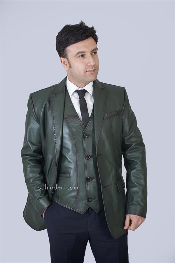 Erkek Yeşil Blazer Deri Ceket