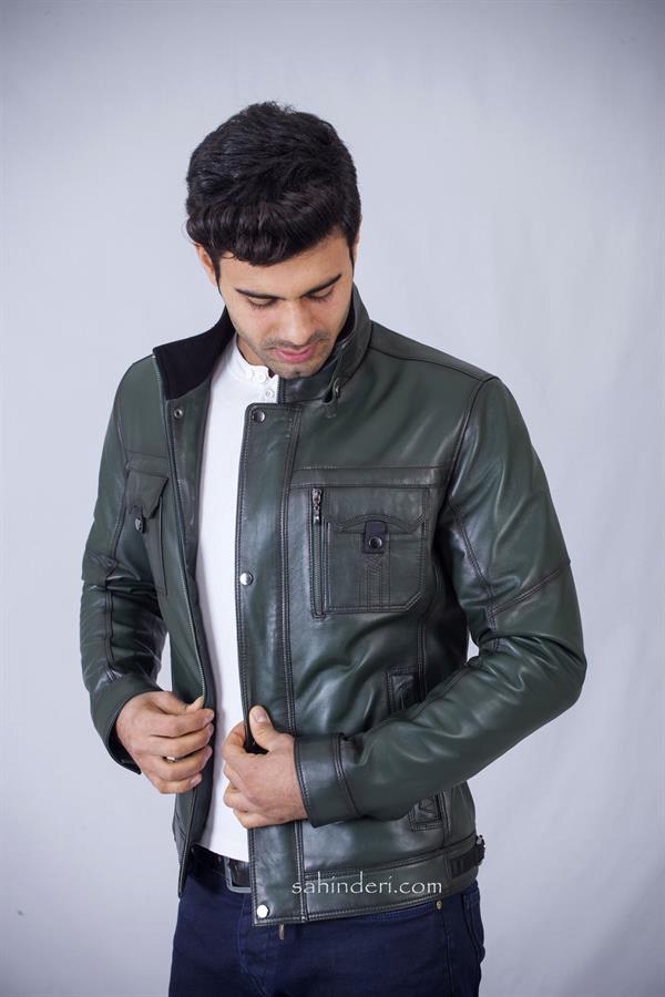 Erkek Yeşil Orijinal Deri Mont