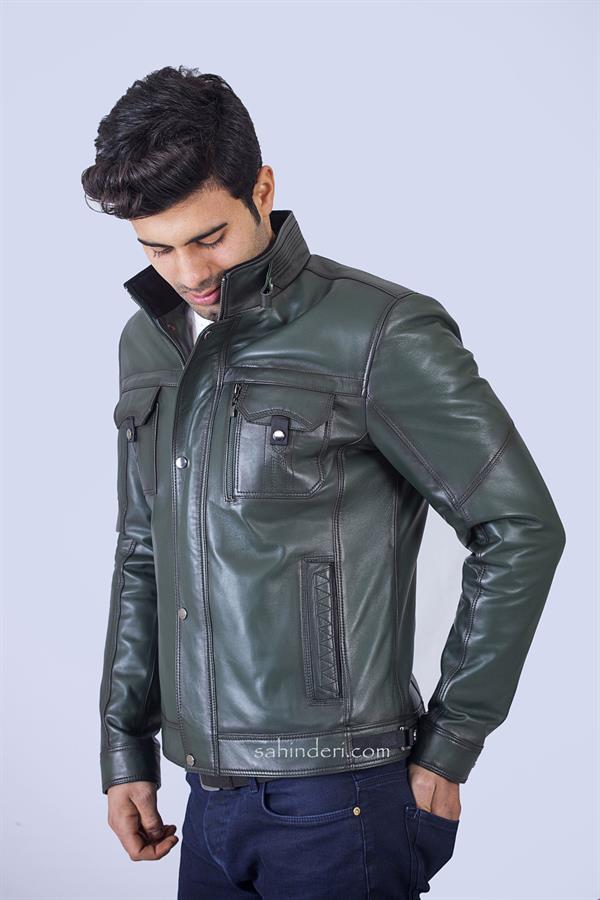 Erkek Yeşil Orijinal Deri Mont