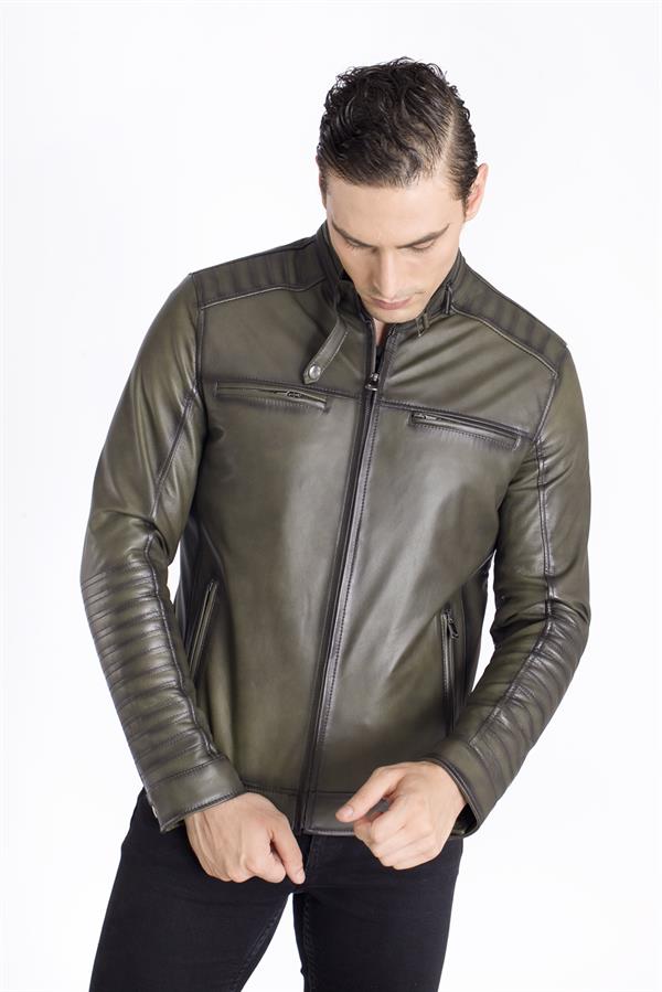 Eskitme Spor Gerçek Deri Mont