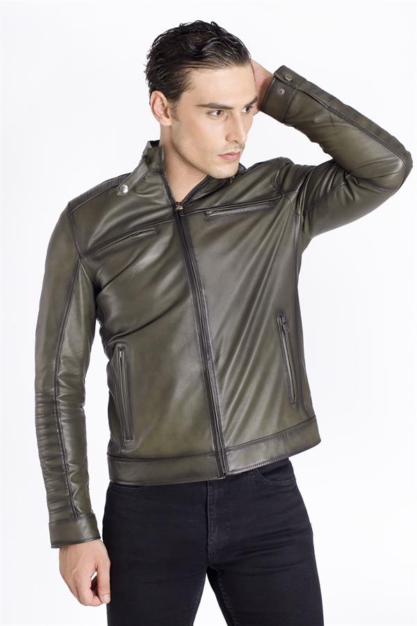 Eskitme Spor Gerçek Deri Mont