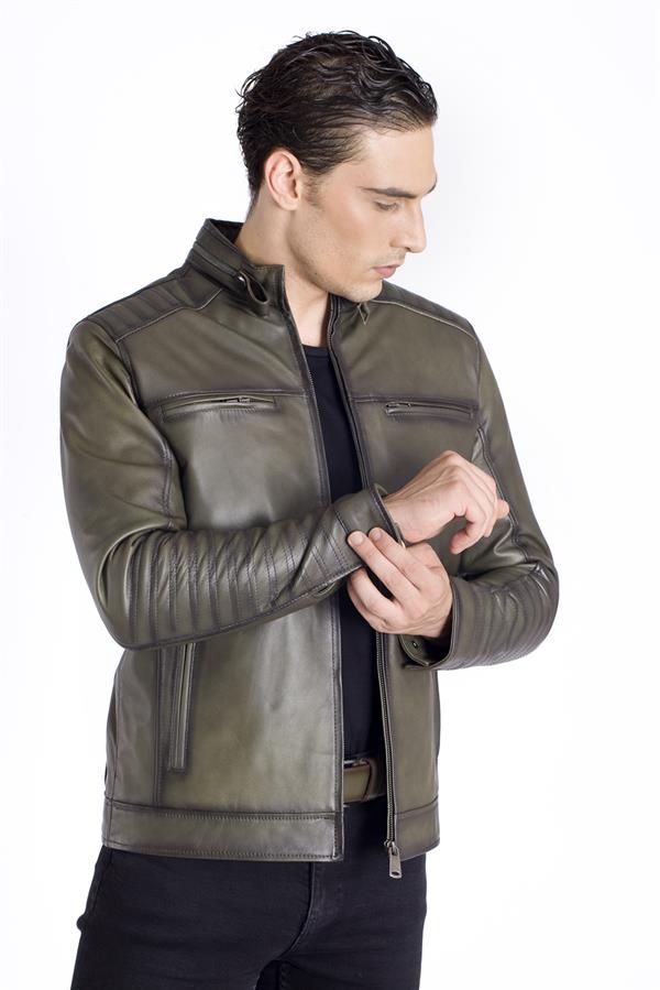 Eskitme Spor Gerçek Deri Mont