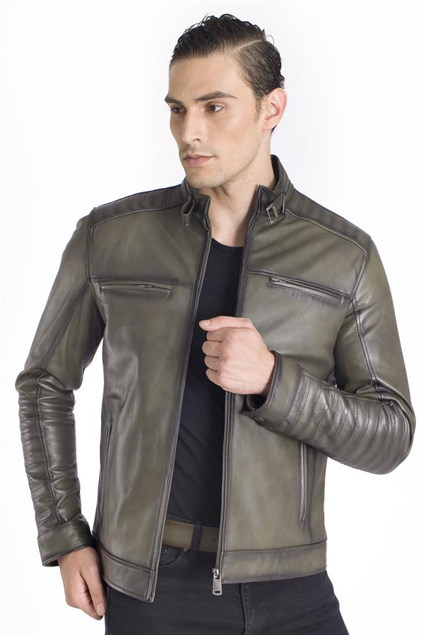 Eskitme Spor Gerçek Deri Mont