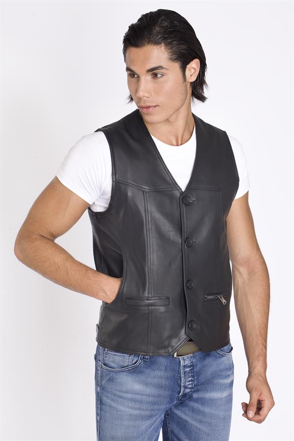 Düğmeli Deri Yelek