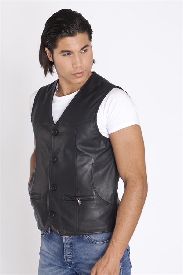 Düğmeli Deri Yelek