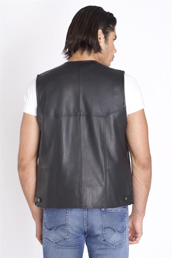 Düğmeli Deri Yelek