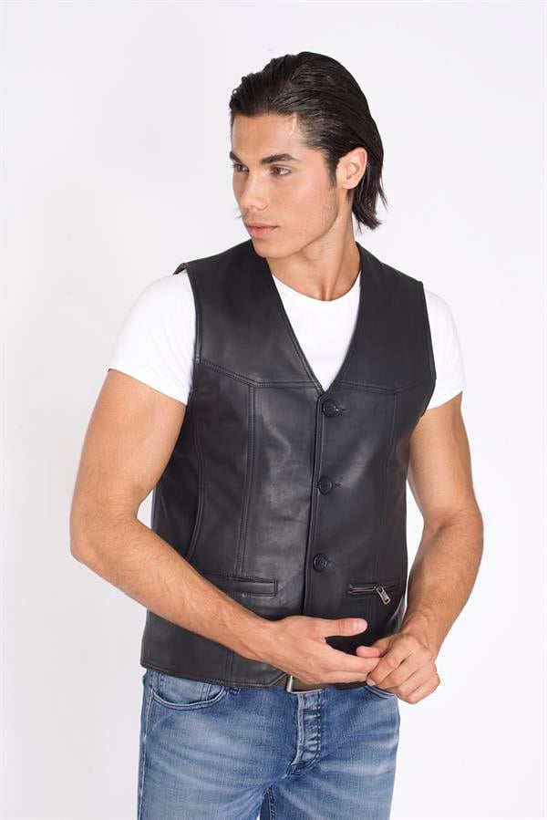 Düğmeli Deri Yelek