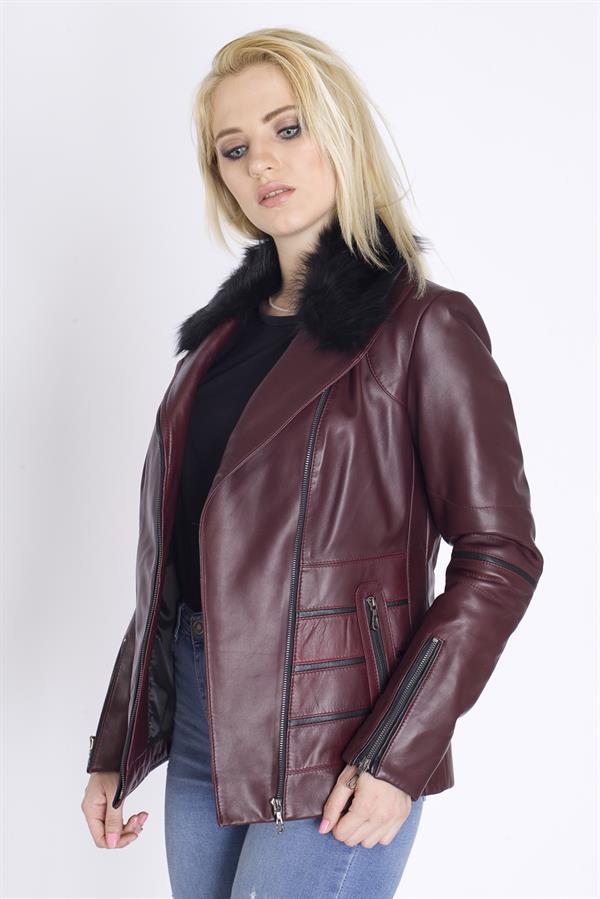 Gerçek kürklü Kadın Deri Mont