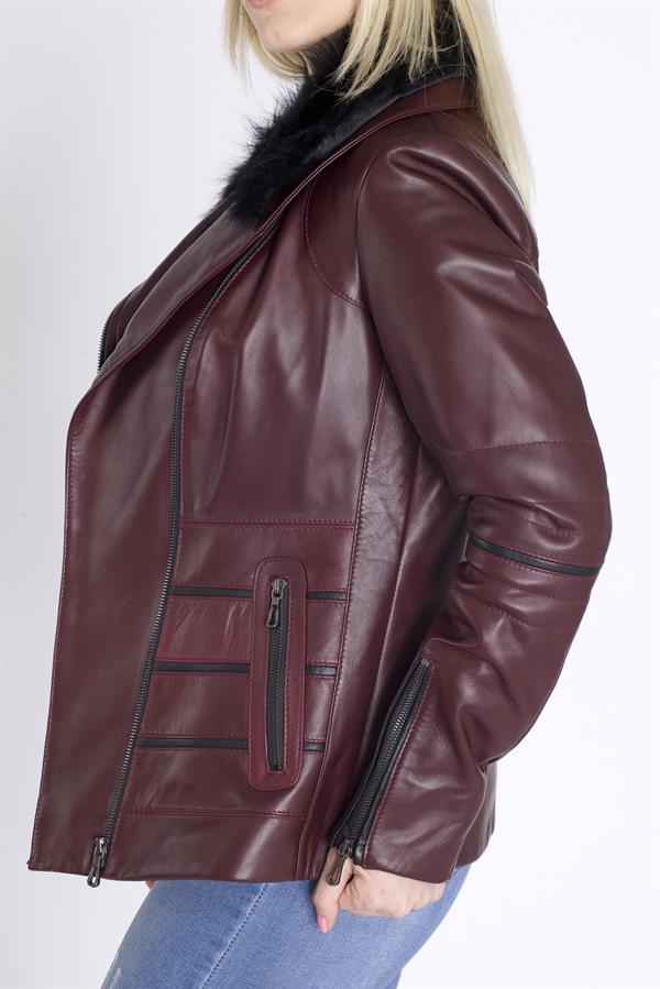 Gerçek kürklü Kadın Deri Mont