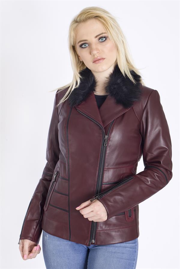 Gerçek kürklü Kadın Deri Mont