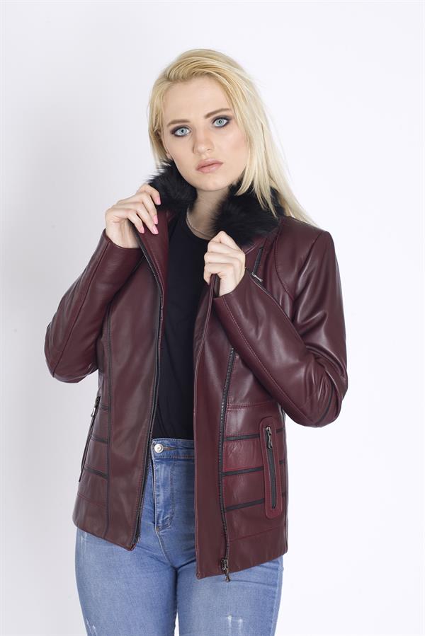 Gerçek kürklü Kadın Deri Mont