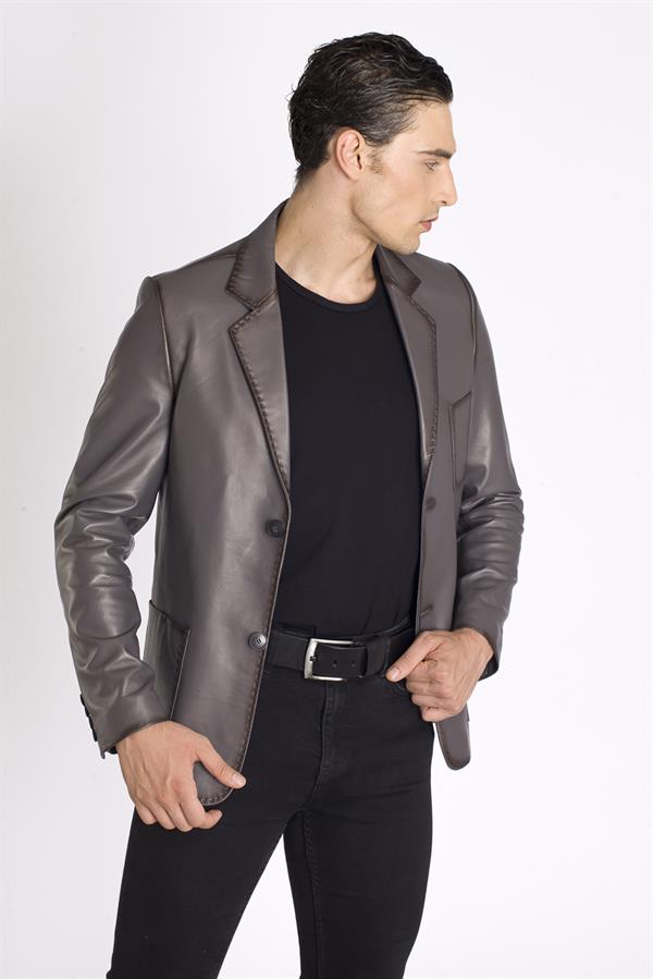 Gri Renk Erkek Deri Ceket