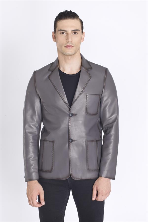 Gri Renk Erkek Deri Ceket