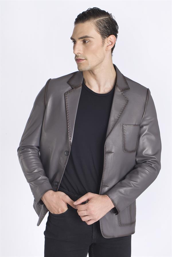 Gri Renk Erkek Deri Ceket