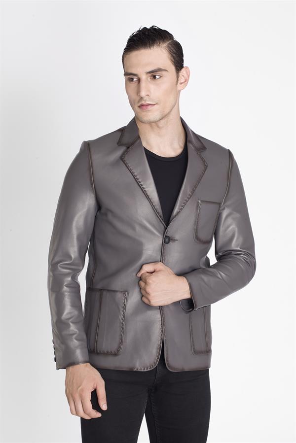 Gri Renk Erkek Deri Ceket