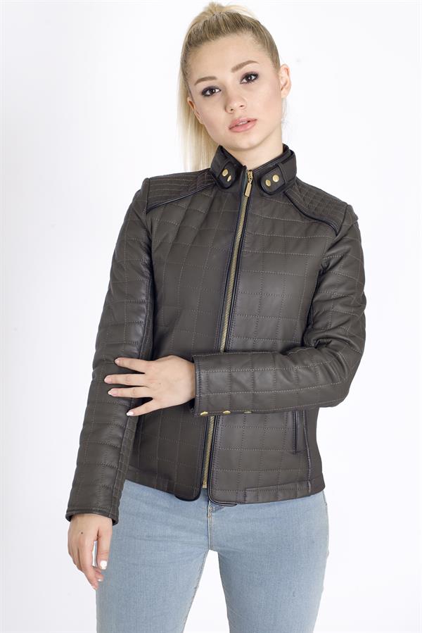 Hakiki Deri Nakışlı Bayan Deri Mont