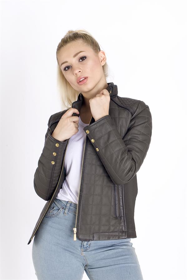 Hakiki Deri Nakışlı Bayan Deri Mont