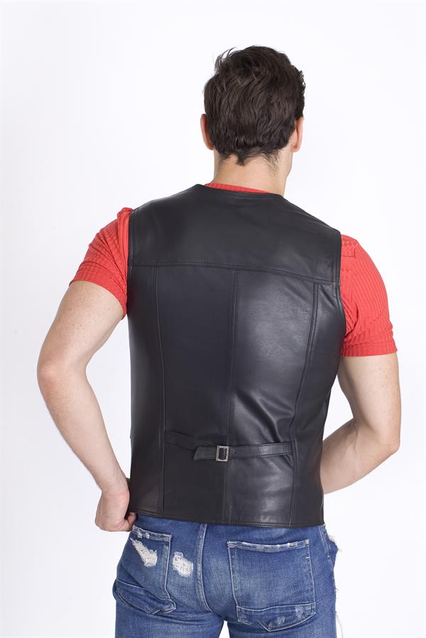 Hakiki Deri Siyah Yelek