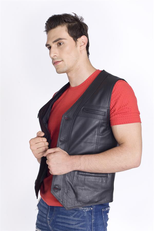 Hakiki Deri Siyah Yelek