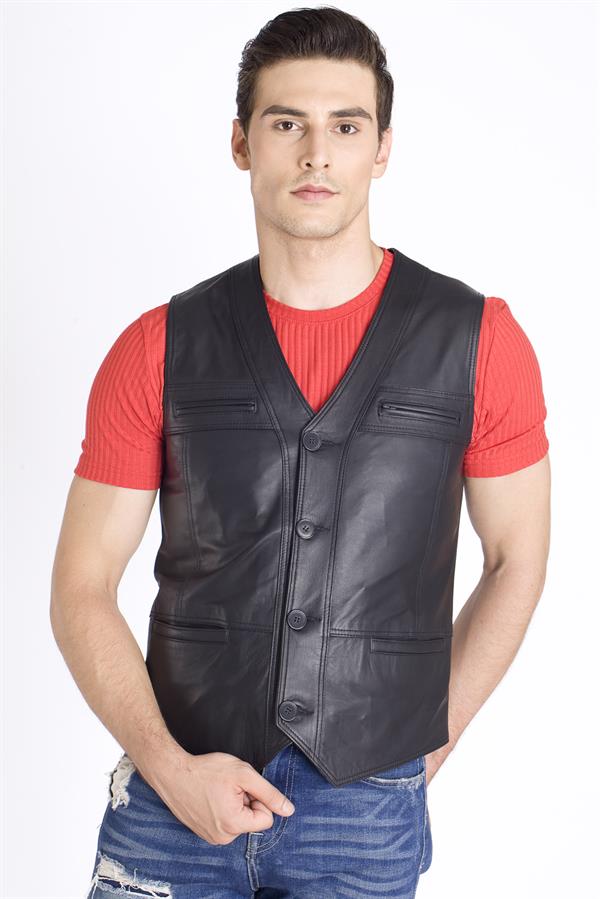 Hakiki Deri Siyah Yelek