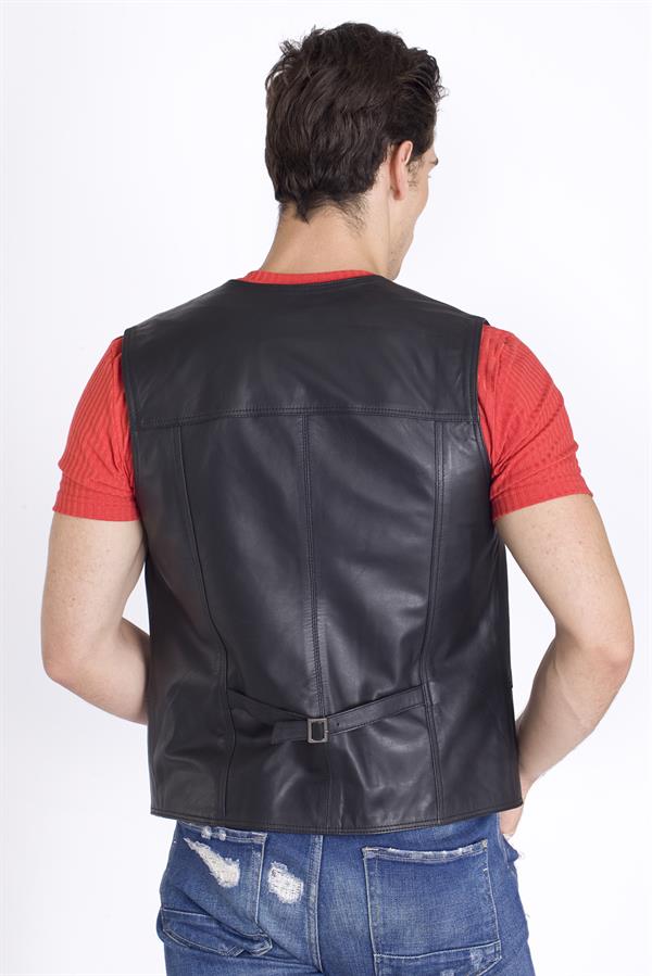 Hakiki Deri Siyah Yelek