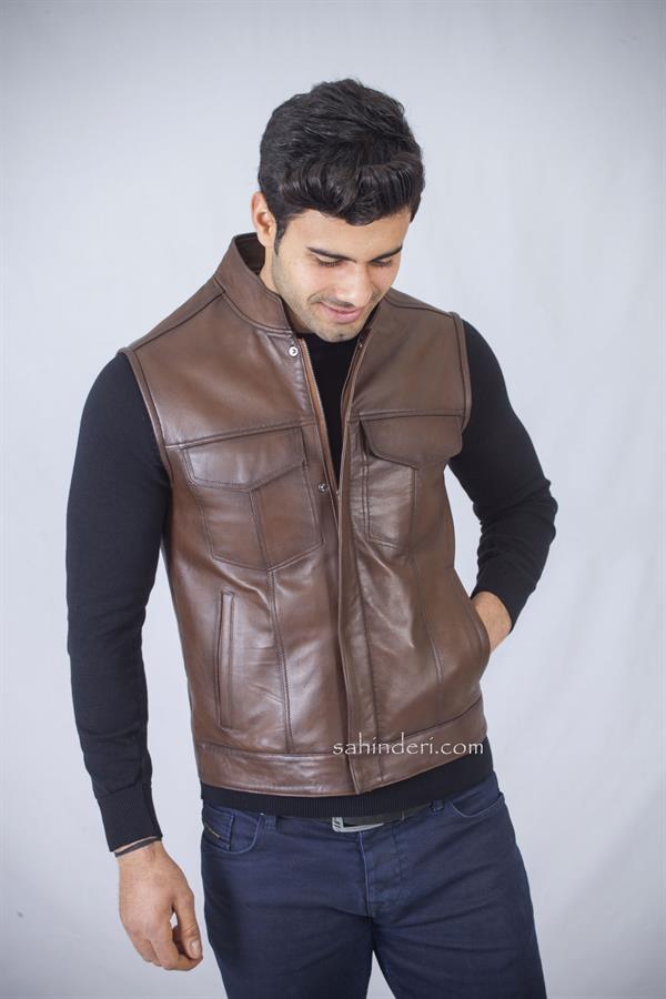 Hakim Yaka Gerçek Deri Yelek