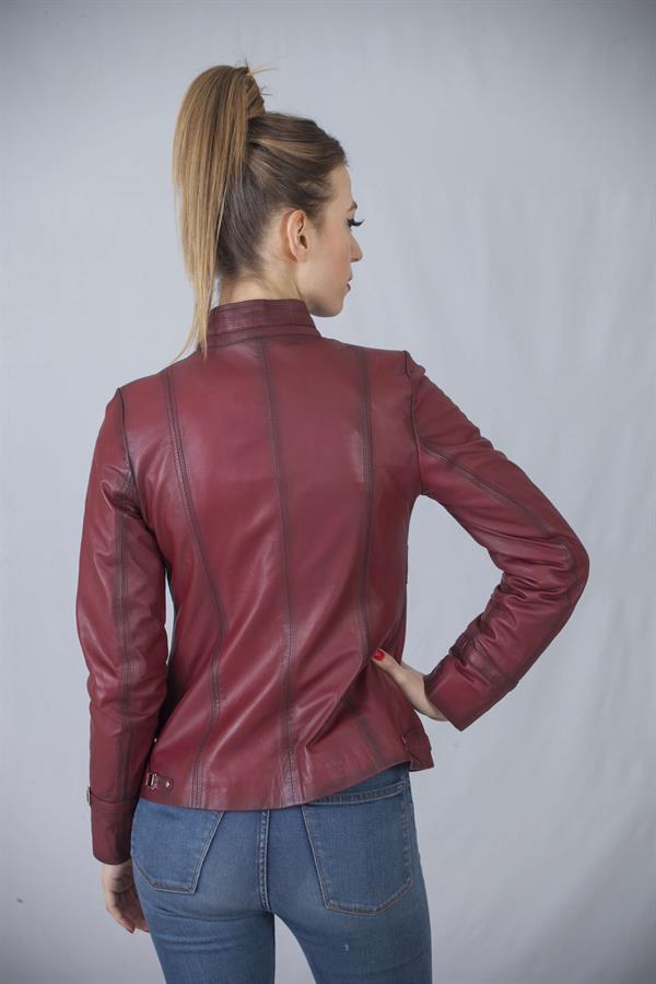 Kadın Bordo Spor Deri Mont
