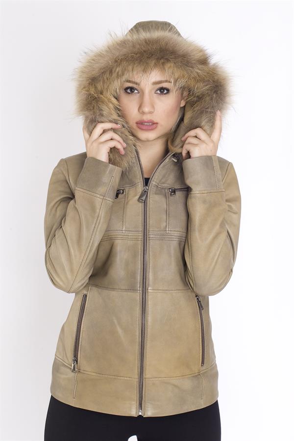 Kadın Eskitme Deri Mont