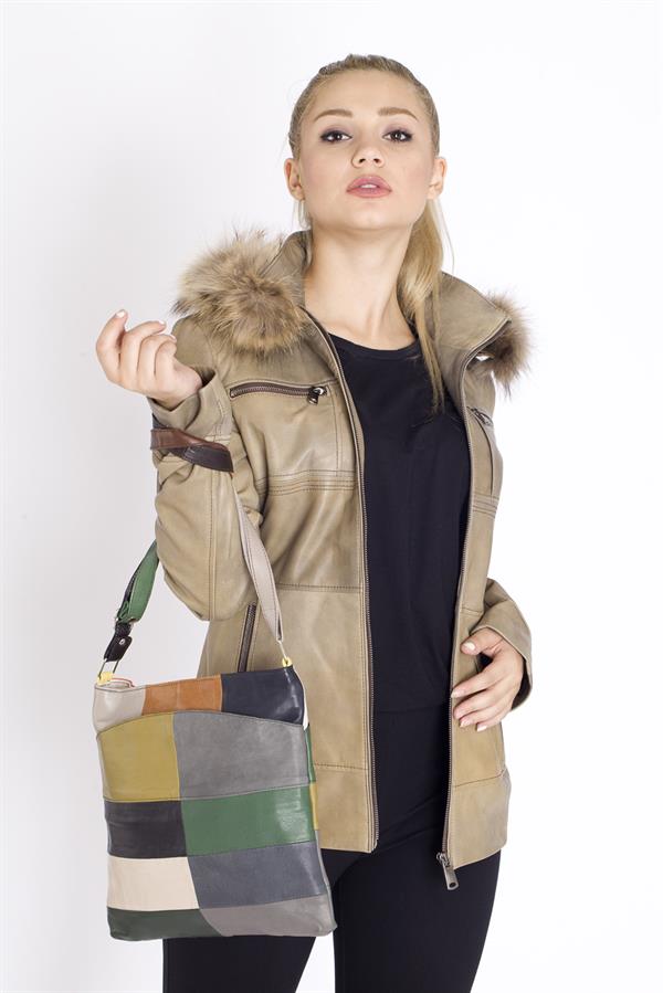 Kadın Eskitme Deri Mont