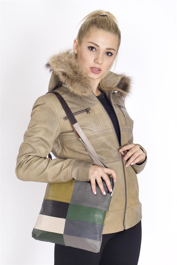 Kadın Eskitme Deri Mont