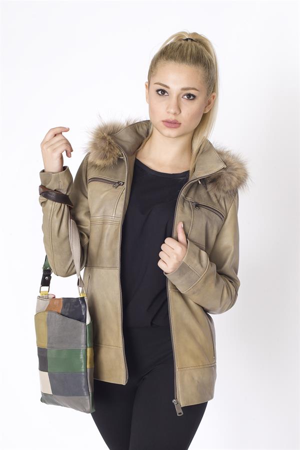 Kadın Eskitme Deri Mont