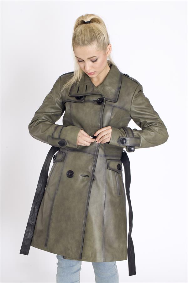 Kadın Eskitme Deri Trençkot
