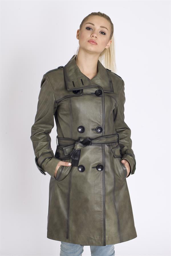 Kadın Eskitme Deri Trençkot