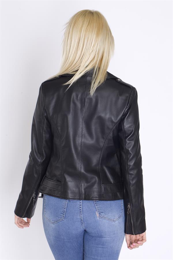 Kadın Motorcu Deri Mont