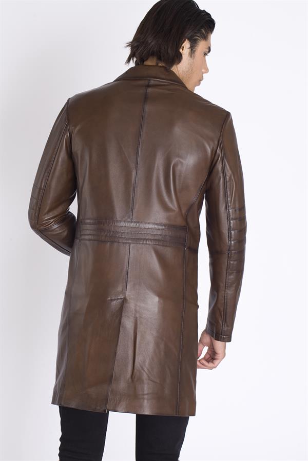 Kahve Erkek Gerçek Deri Trençkot